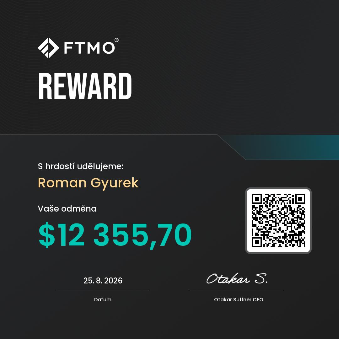 Roman Gyurek FTMO payout 12 355,70 USD z 25. augusta 2026